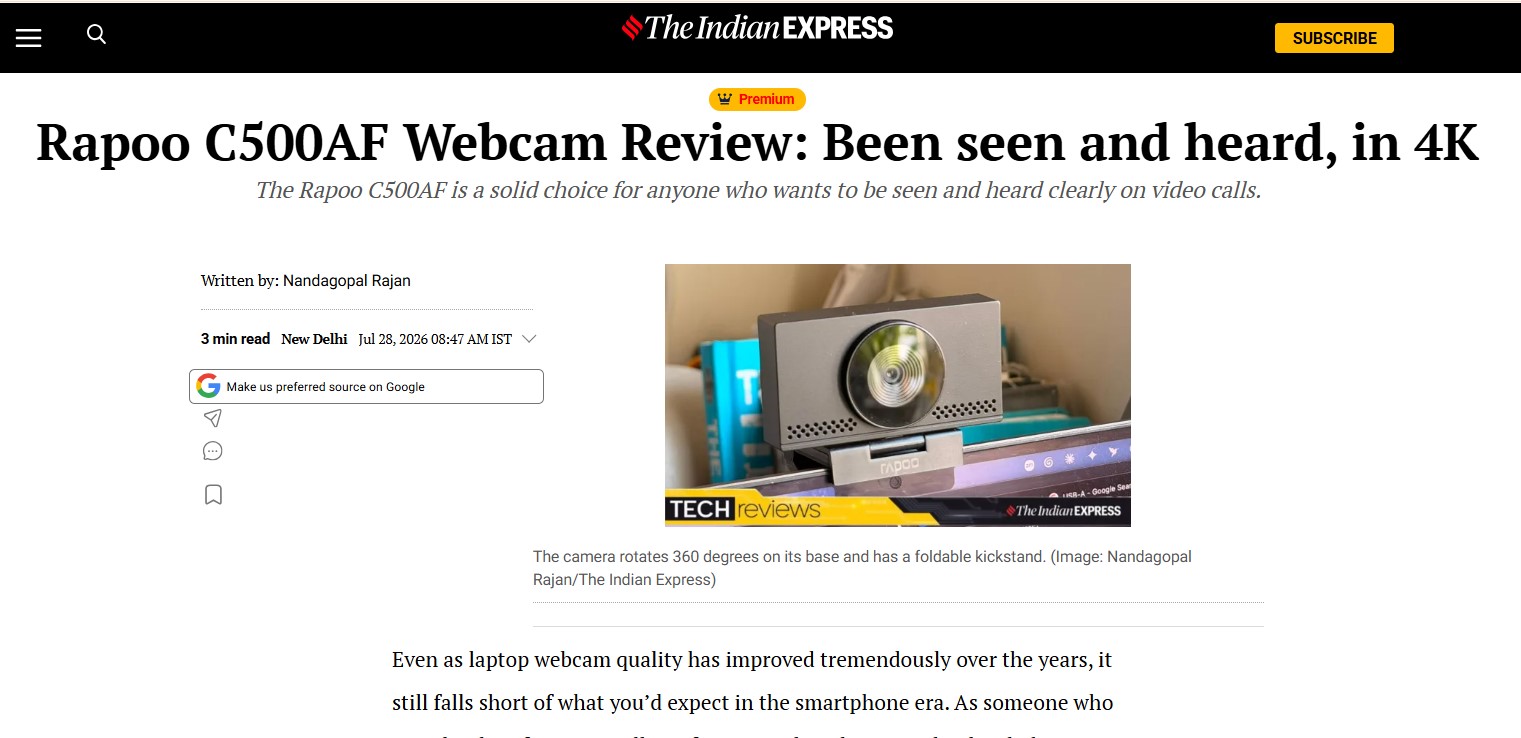 Rapoo C500AF Webcam Review: Been seen and heard, in 4K
