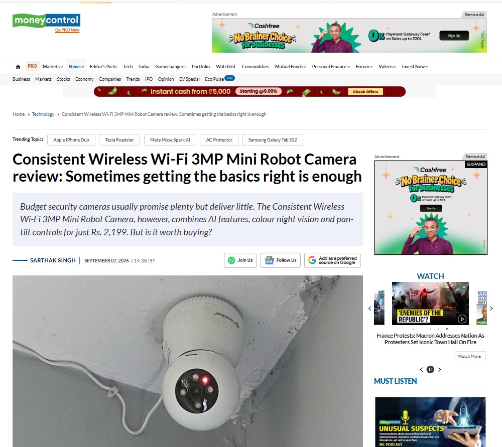 Consistent Wireless Wi-Fi 3MP Mini Robot Camera review: Sometimes getting the basics right is enough   Read More: https://www.moneycontrol.com/technology/consistent-wireless-wi-fi-3mp-mini-robot-camera-review-sometimes-getting-the-basics-right-is-enough-article-14024325.html